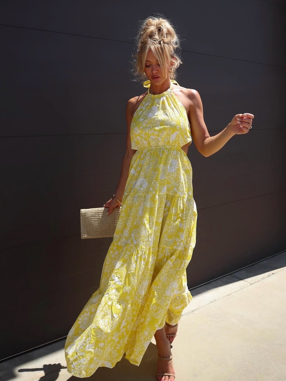 VICI Yellow Floral Halter Maxi Dress - Women's Summer Dress S